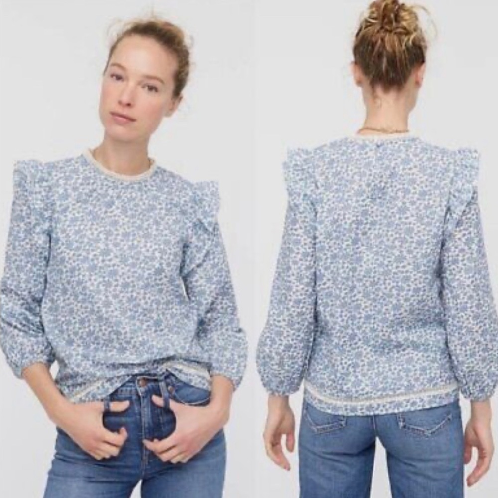 J.Crew floral ruffle shoulder blouse
